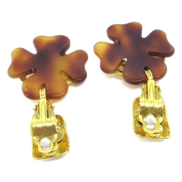 Chanel Clover Heart Dangle Earrings Clip-On Acrylic - Picture 2 of 5